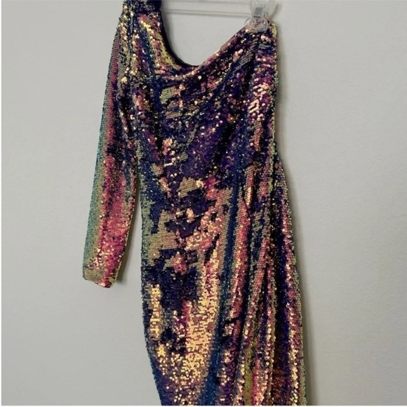 Aidan Mattox Iridescent Sequin One Shoulder Mini Cocktail Dress NWT - Picture 4 of 10